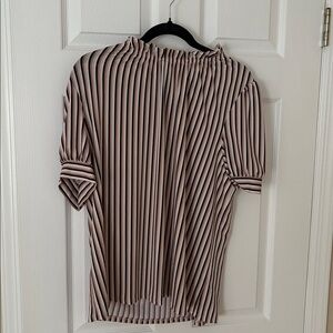 Adrianna Papell Striped Ruffle Blouse in Black and Cream. Size XL